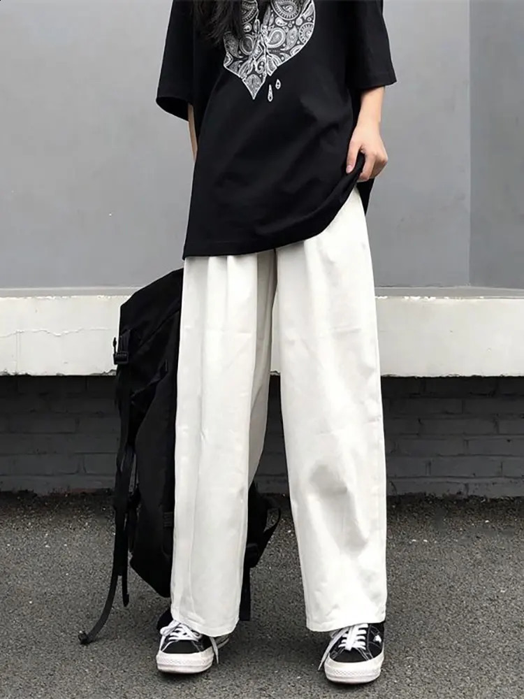 White Cotton Baggy Pants Men Y2k Straight Casual Trousers Loose Wide leg Cargo Pants Male Korean Fashion 250527