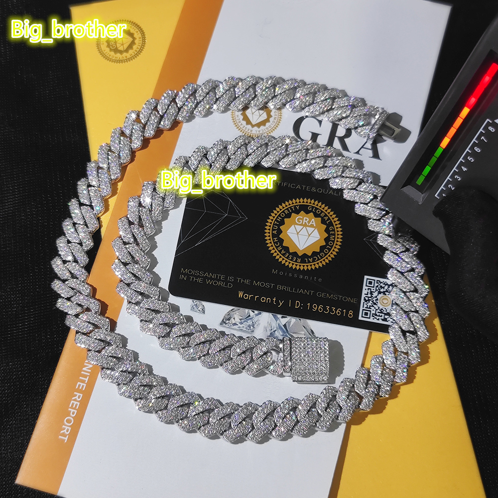 NUOYA 925 Sterling Silver Fine Jewelry Necklace Iced VVS Moissanite Cuban Chain Hip Hop Style Moissanite Cuban Link Necklace