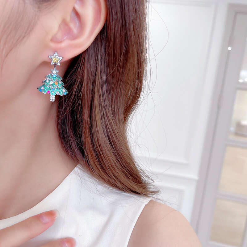 Trendy Fashionable Christmas Tree Earrings New Style Colorful Zircon Inlaid High-end Gift