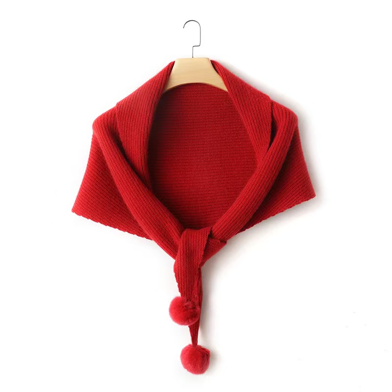 T836 New Cashmere Knitted Triangle Scarf Ball Style Cashmere Neck Gift Warm Temperament Scarf Women