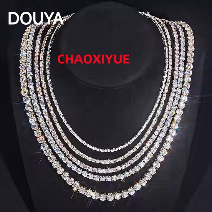 Wholesale Factory Price Hip Hop Iced Out 2mm 3mm 4mm 5mm 6.5mm 925 Sterling Silver Lab Diamond VVS Moissanite Tennis Chain