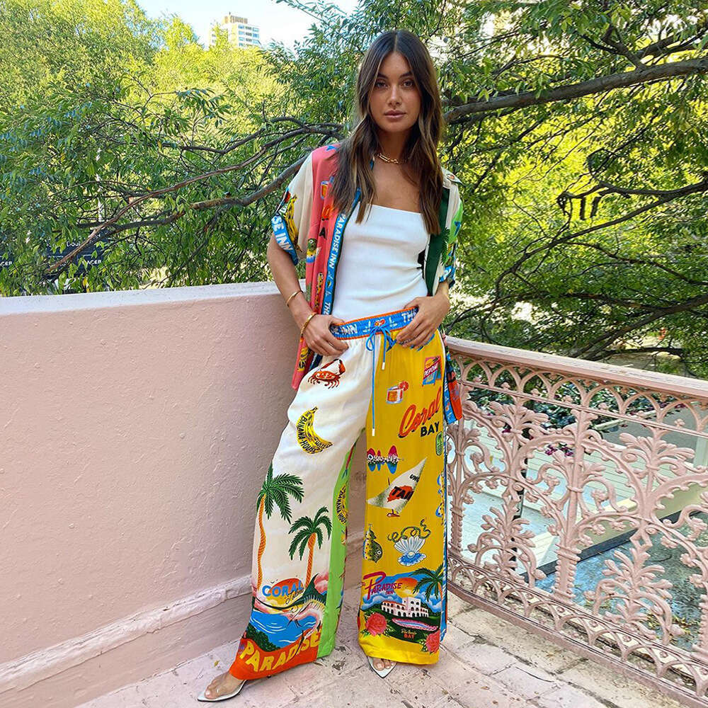 Autumn Women's Clothing Shirt Pants Loose Print Casual Two-Piece Set B5
