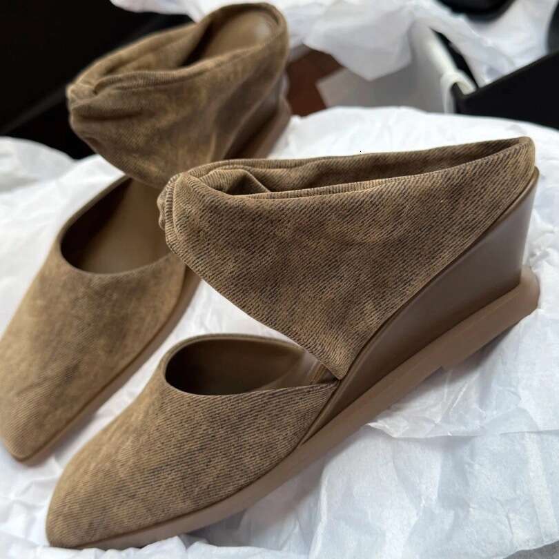 Genuine Leather Niche Square Toe Wedge for Women Outdoor 2025 Spring Summer One-Strap Sandals Mules