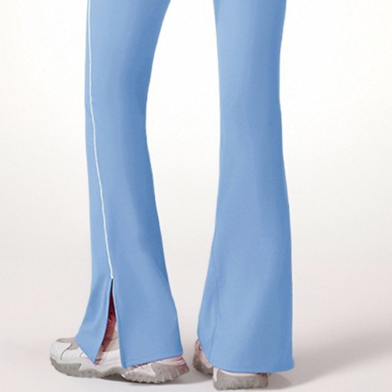 High-Waist Womens Yoga Pant: Stretchy Fabric with Flared Hem and Side Slits for Comfort during Exercise