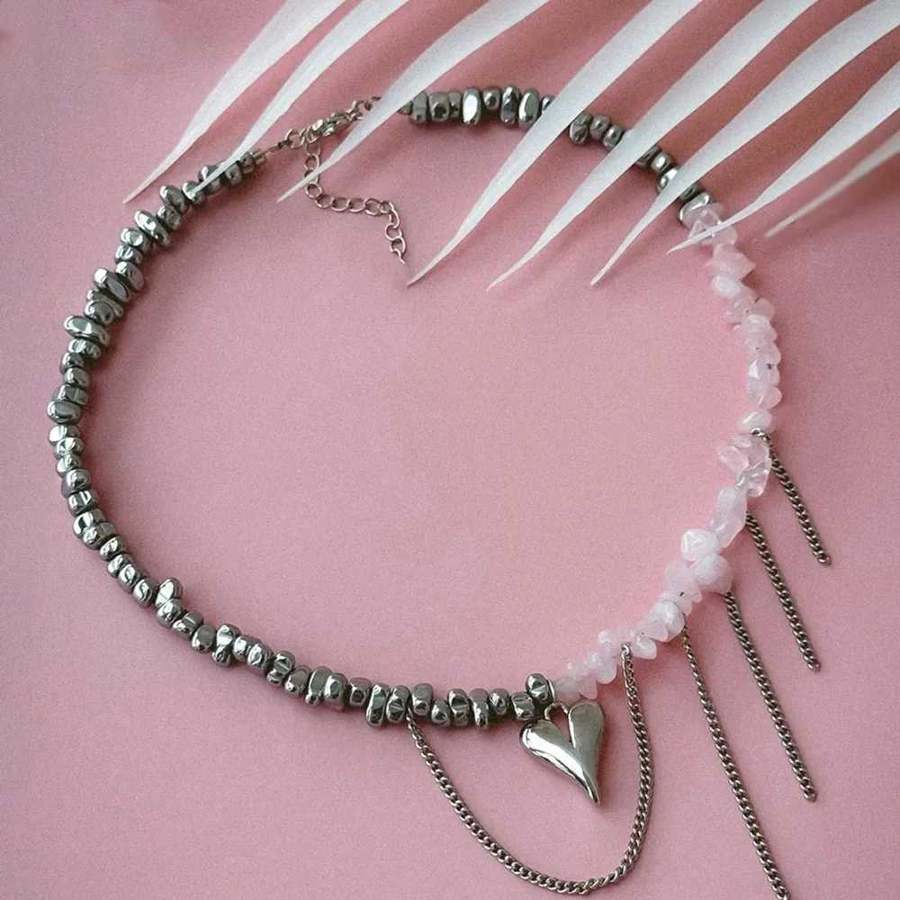 New Arrival Elegant Irregular CCB Pink Stone Beads Chain Heart Pendant Necklace For Women Choker Dinner Party Valentines Jewelry N0498 V250618