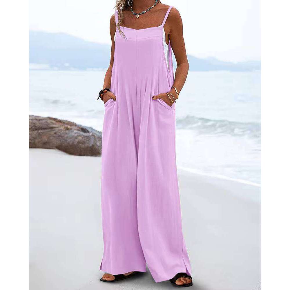 Tad Women's Summer Bohemian Casual Wide Leg Cargo Pants with Print and Pockets Loose Jumpsuit