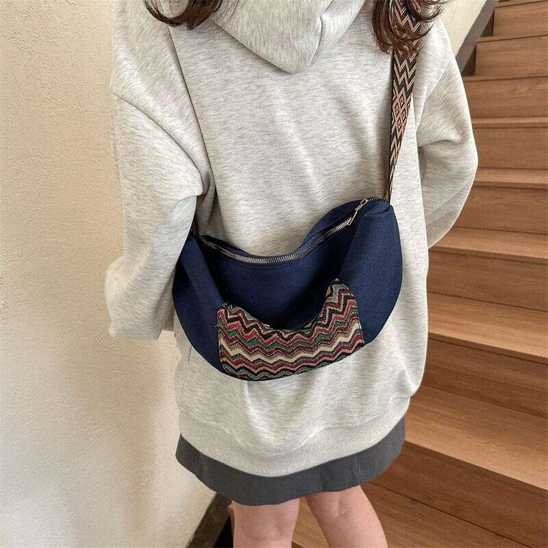 Denim Dumpling 2025 Personalized Ethnic Style Heavy Embroidery Crossbody Canvas Trendy Women's Bag