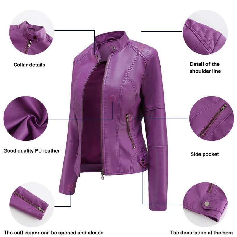 Spring Autumn Women PU Lady Leisure Zipper Motorcycle Coats Outdoor Girls Windbreaker Leather Jacket Clothing