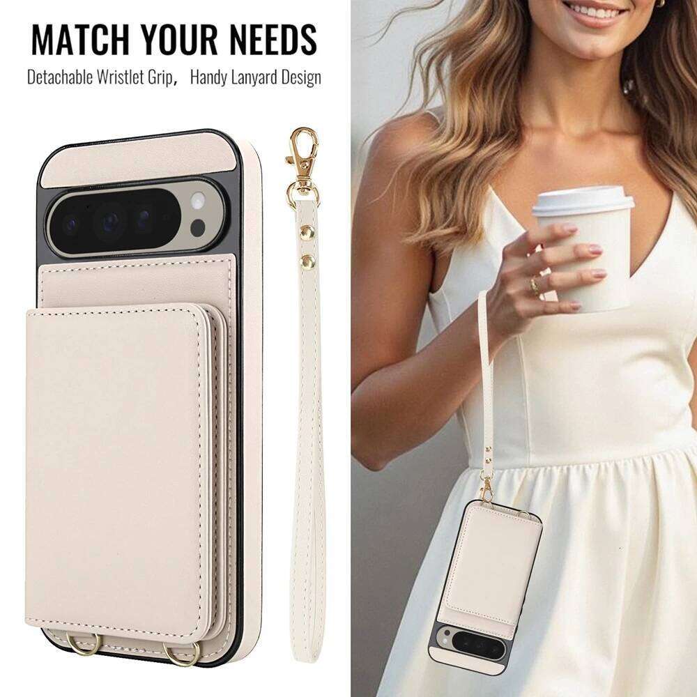 Crossbody Leather Wallet For Google Pixel 9Pro XL 9A 8A 6A 8Pro 8 9 Cover Kickstand Phone Case Card Cash Holder Strap