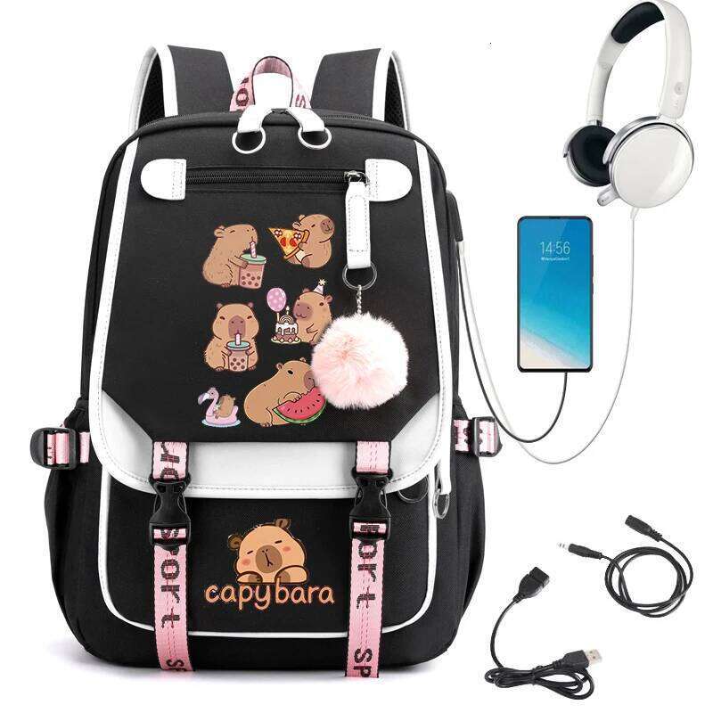New Fashion High Capacity Waterproof College Backpack Trendy Girls Laptop School Bags Cute Capybara Anime Girl Travel Book Bag