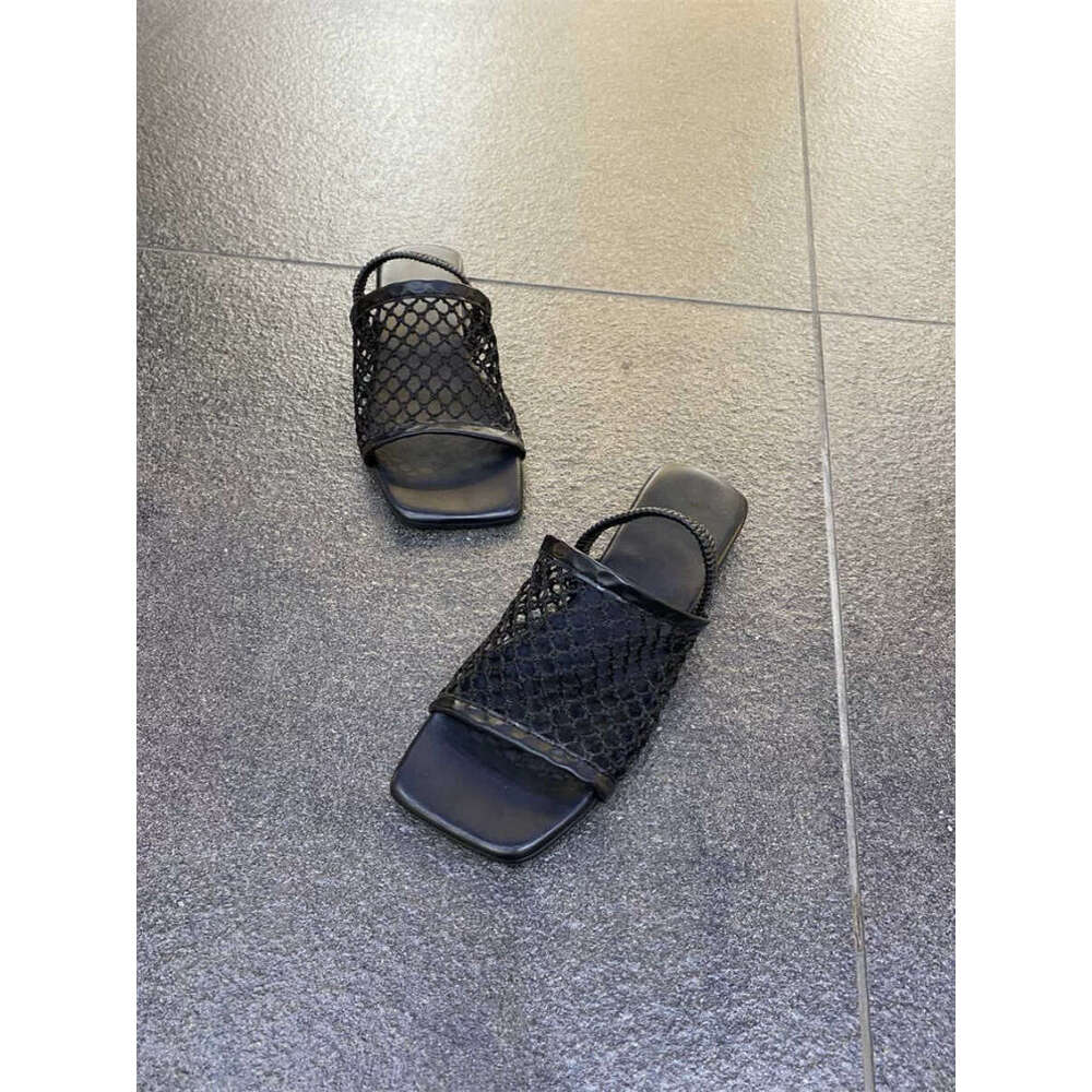 Sheepskin Version ~ Korean Style Fishnet Square Open Toe Women Summer 2025 New Flat Sandals for Outdoor Wear