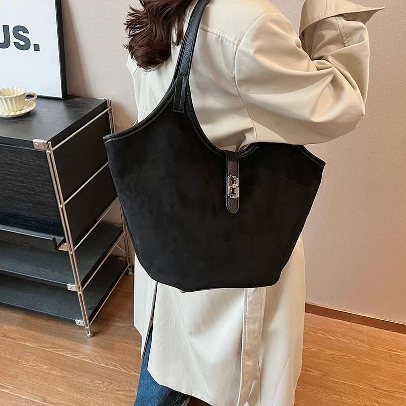 Hot Selling MOODS Mini Bucket Shoulder Bags For Women Faux Suede Commuter Tote Large Capacity Underarm Hobo Bag Winter New Handbags Designer Bags