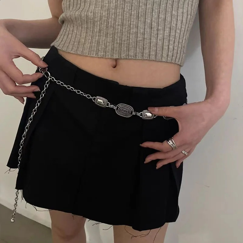 Silver Retro Waist Chain Accessory Metal Chain Belt Womens Summer Versatile Match Skirts Pants Thin Leather Belt Trendy 250523