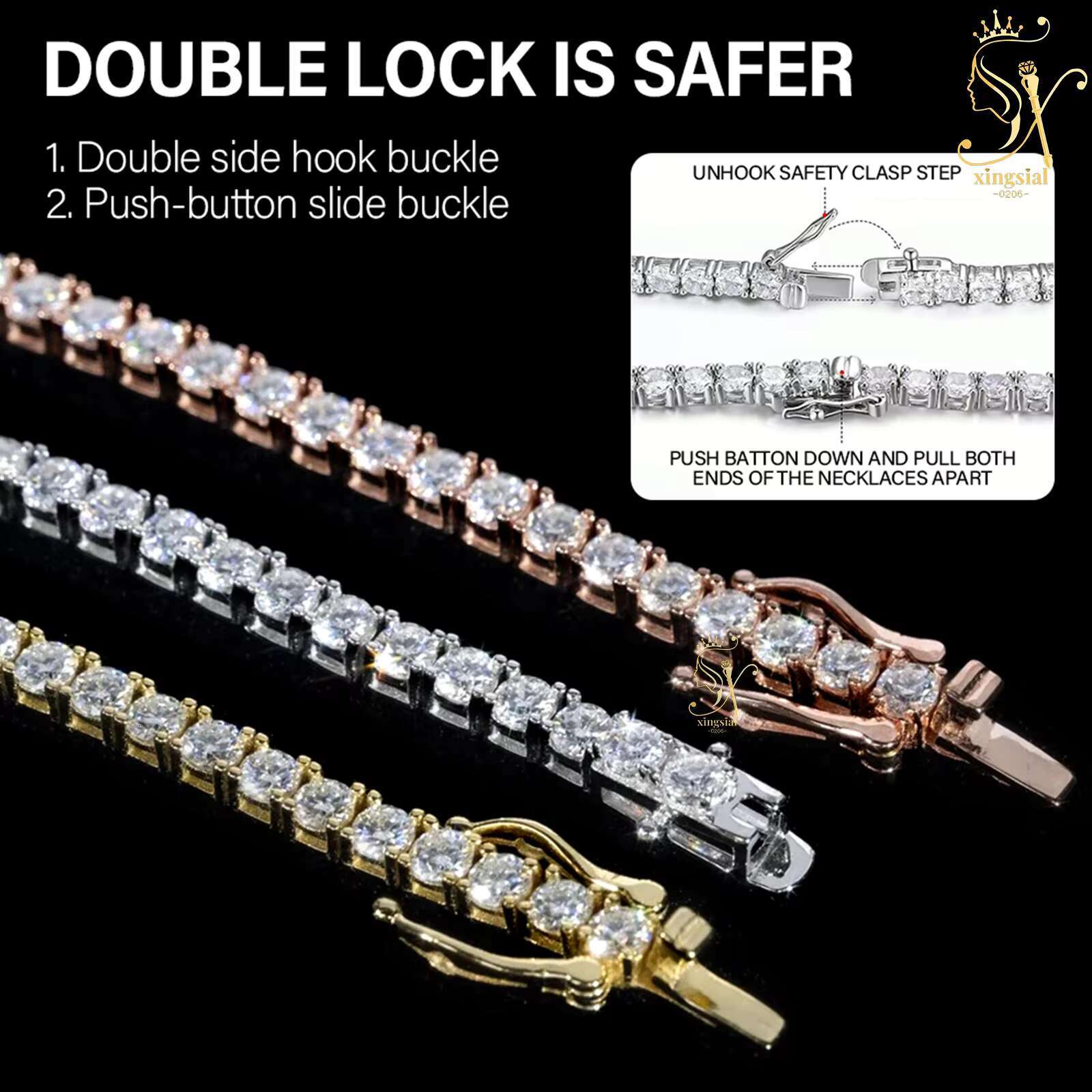 Luxury Men Women Hip Hop Iced Out Fine Jewelry Simulate Diamond 18k Gold Plated 925 Silver VVS Moissanite Tennis Chain Necklace