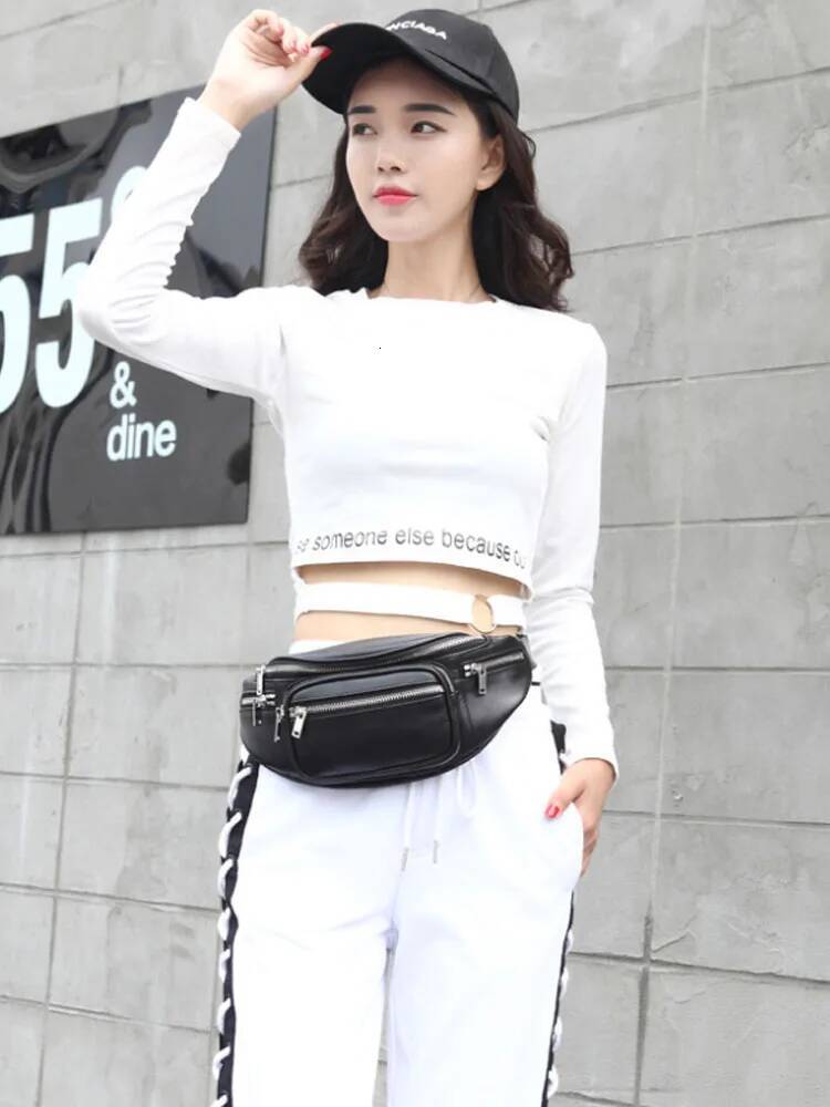 High Street Women Genuine Chest Casual Multi Pocket Waist Bags Fashion Cow Leather Sheepskin Chain Shoulder Bag Flap