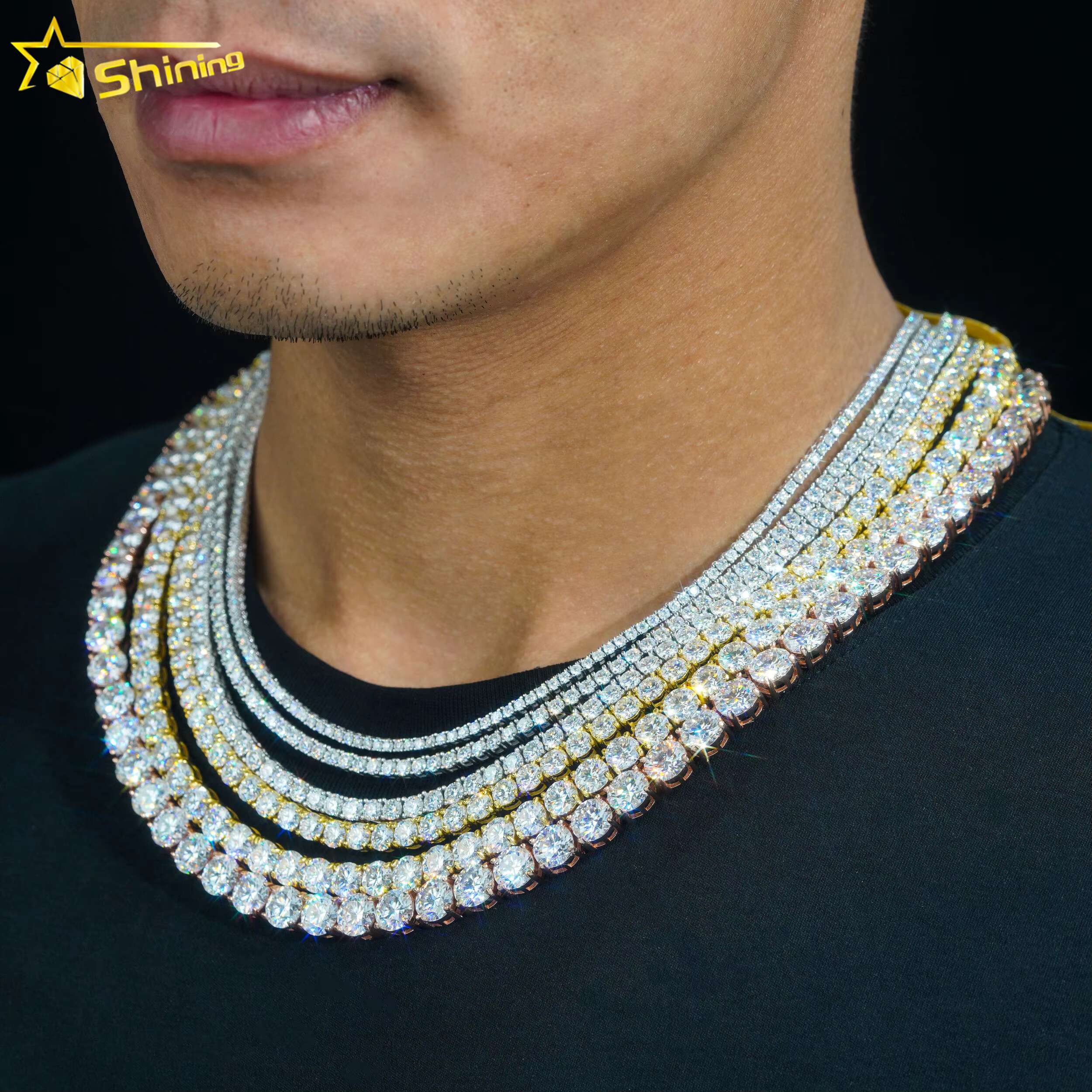 Fast Shipping Hip Hop Iced Out D Color VVS Lab Moissanite Diamond 925 Sterling Silver 2MM 3MM 4MM Tennis Bracelet Chain Necklace