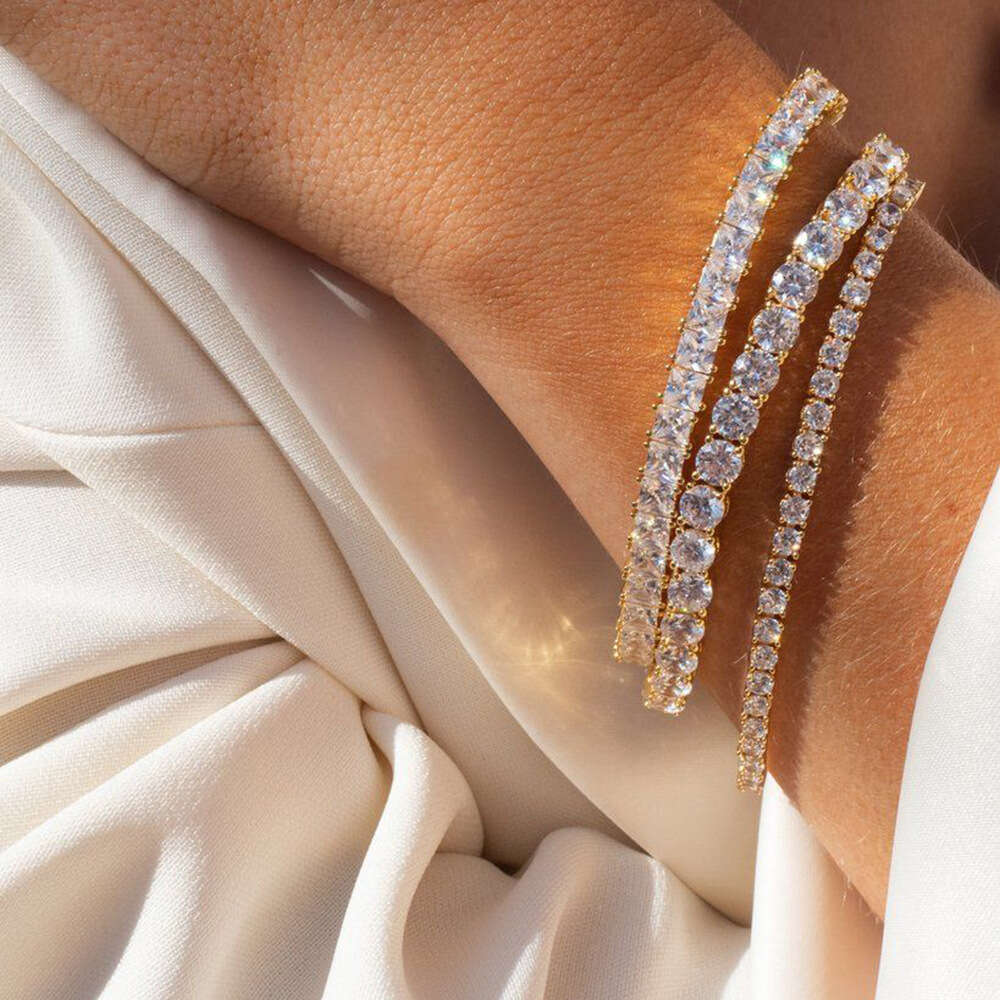 Trendy Round Zircon Bracelet Single Row Full Dia Tennis Chain Hip Hop Jewelry