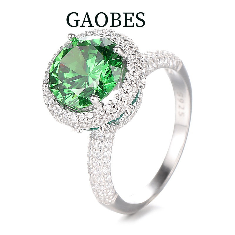 Princess Style S925 Sterling Silver Emerald Green Engagement Ring with Full Diamond Setting, Luxury Wedding Jewelry Gift