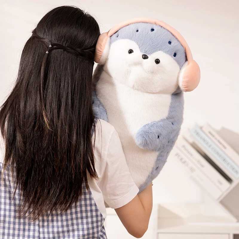 High Quality Genuine Kawaii Sea Creature Otter Plush Doll Pillow Headset Blue Seal Otter Stuffed Animal Birthday Gift Z250529