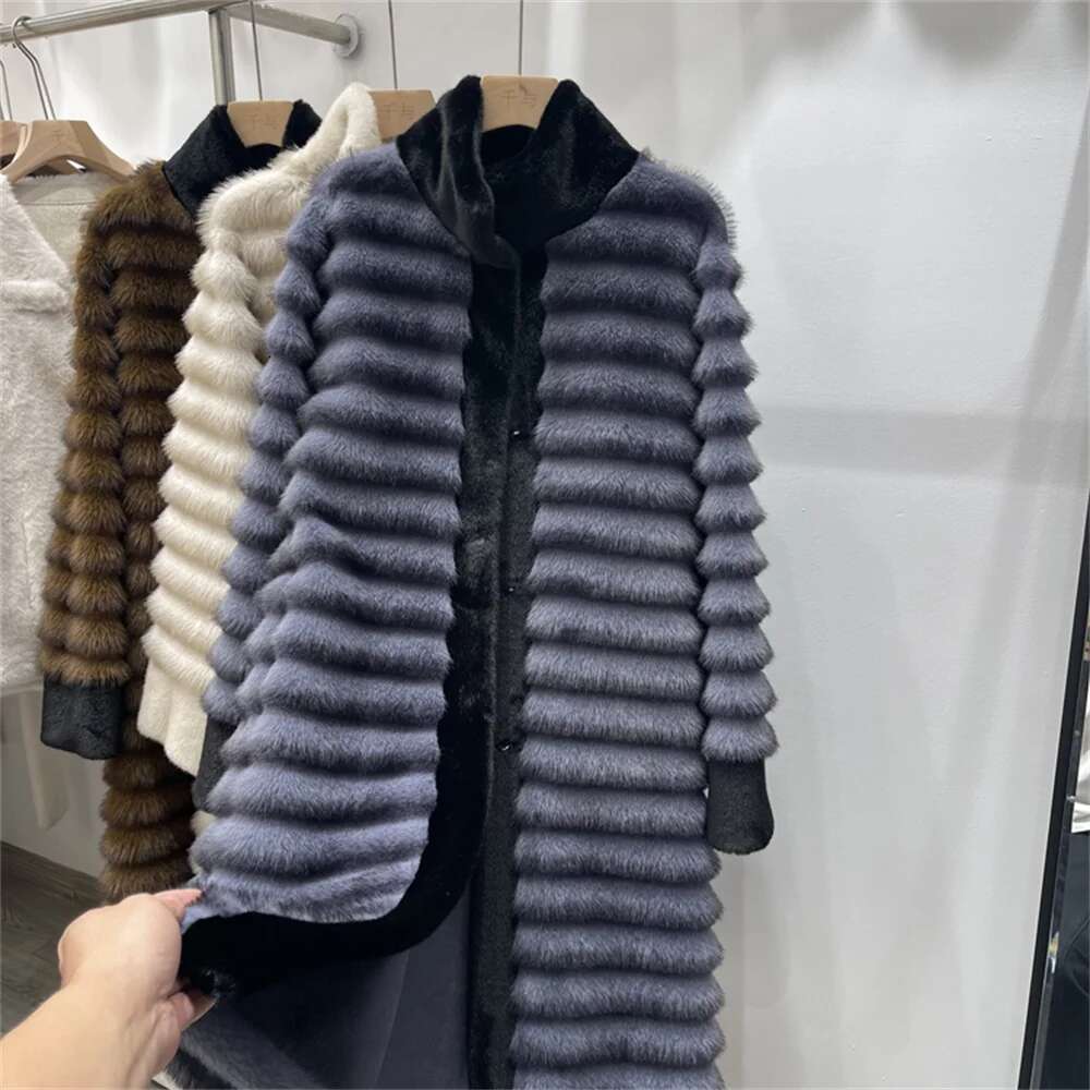 2024Winter Faux Mink Women Iconic Brand Long Outerwear Jacket Fashion Fluffy Fur Coat Street Style Warm Overcoat