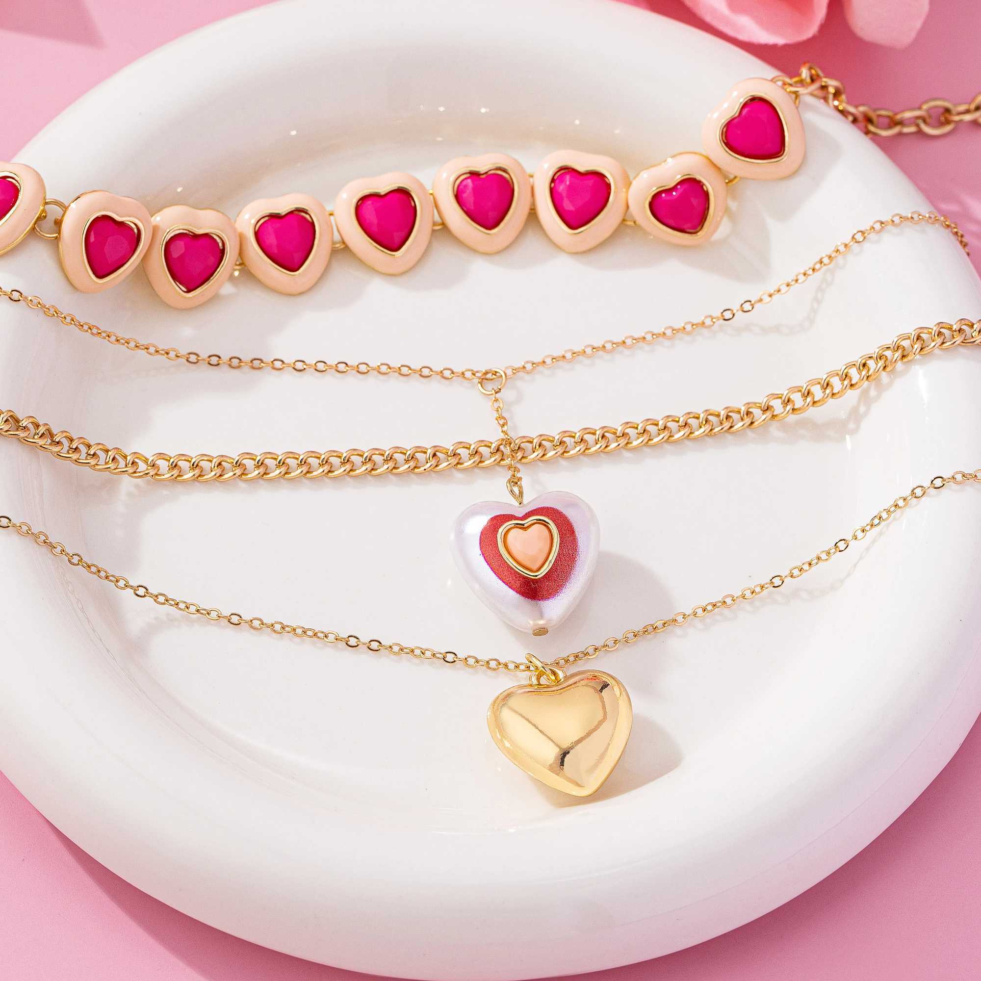 European and American style layered light luxury temperament metal alloy multi-layer stacked long love necklace wedding jewelry XJ250528