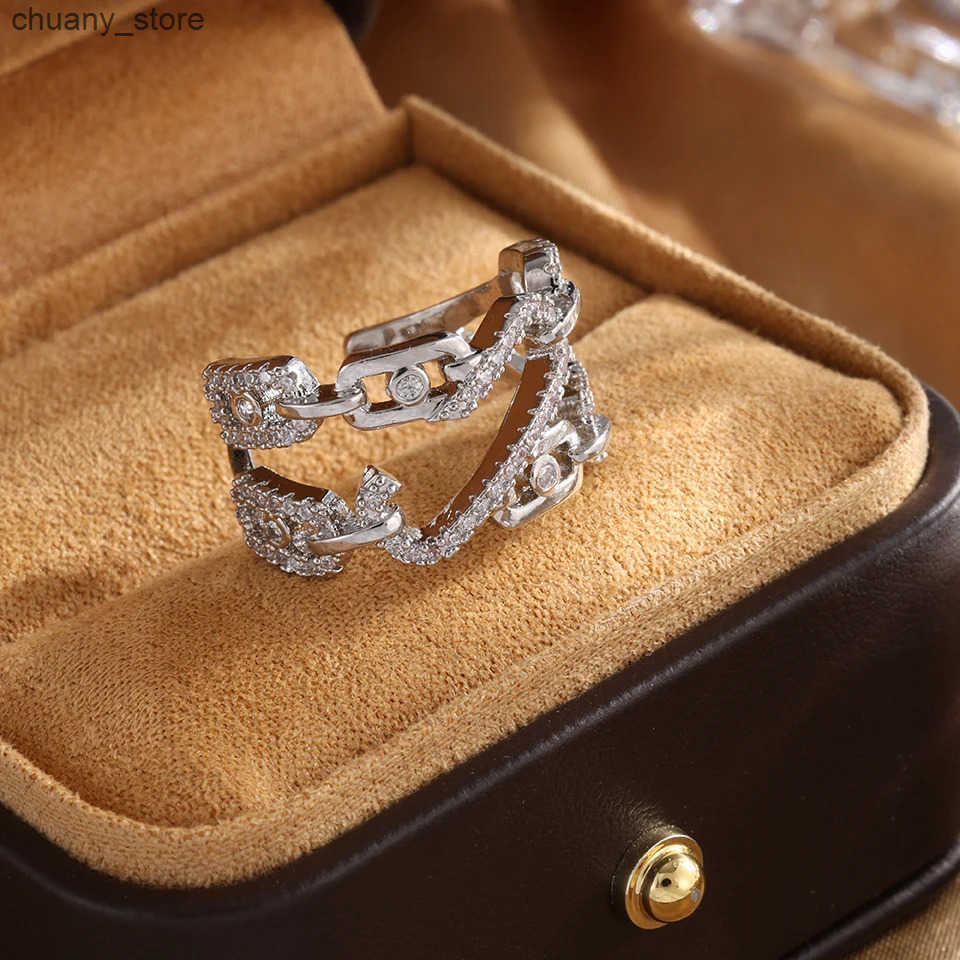 RAKOL Fashion Personality Zircon Open Rings Wrapped Chain Cool Double Finger Ring Punk Style Adjustable Party Jewelry z250529OT4W