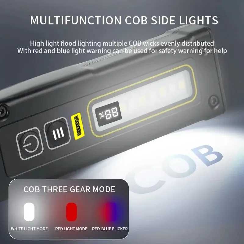 Mini LED Magnetic Warning Camping Flashlight Working Light Multifunctional COB Keychain Light Rechargeable Flashlight OutdoorXJ250529