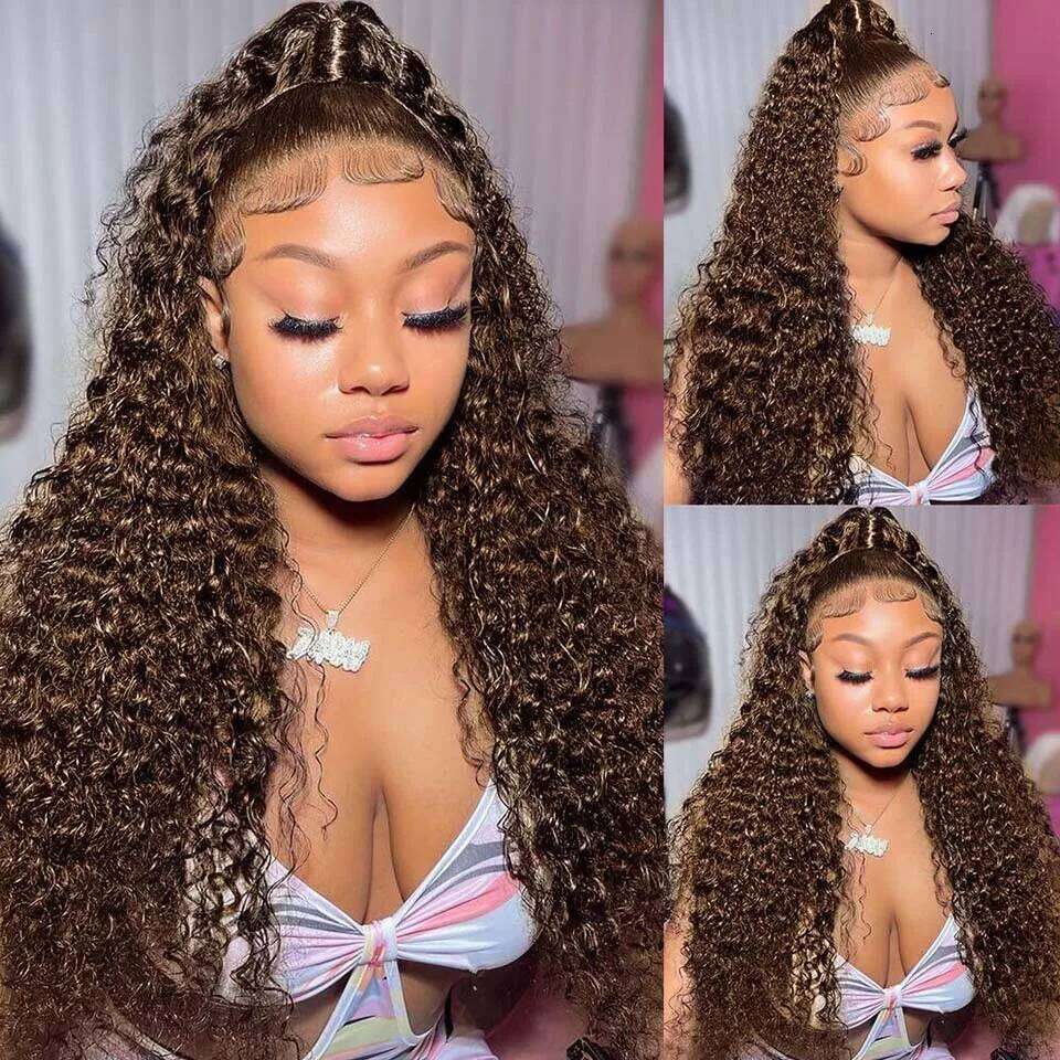 13x4 Chocolate HD Lace Front 13x6 Deep Wave Frontal Wig PrePlucked Colored Brown Curly Human Hair Wigs For Black Women
