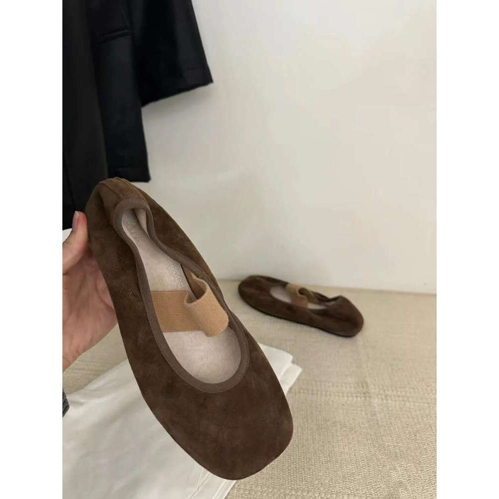 Genuine Leather Niche Suede Square Toe Shallow Comfortable Flat Ballet One-Strap Mary Jane Single Shoes for Women