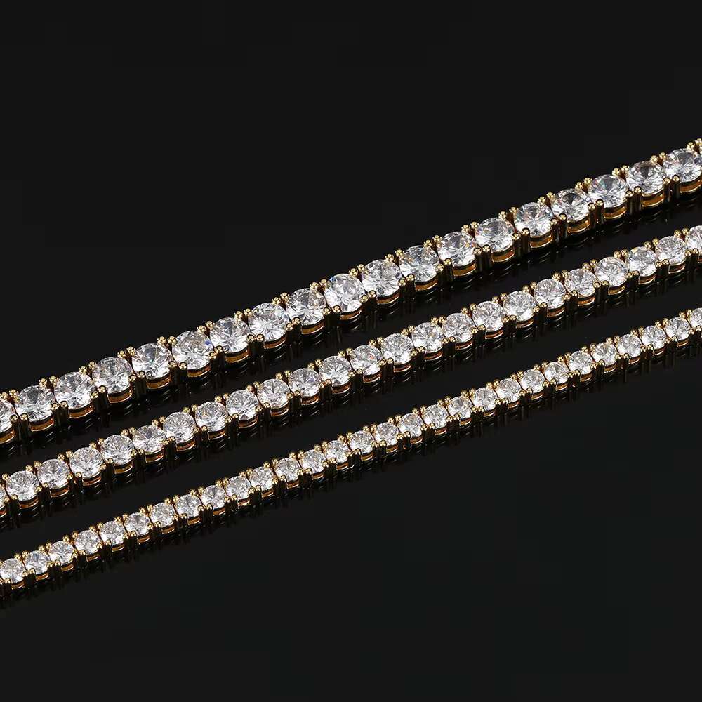 Iced Out Hip Hop Moissanite Tennis Necklace 3mm 4mm 5mm 925 Sterling Silver Moissanite Diamond Tennis Chain Necklace