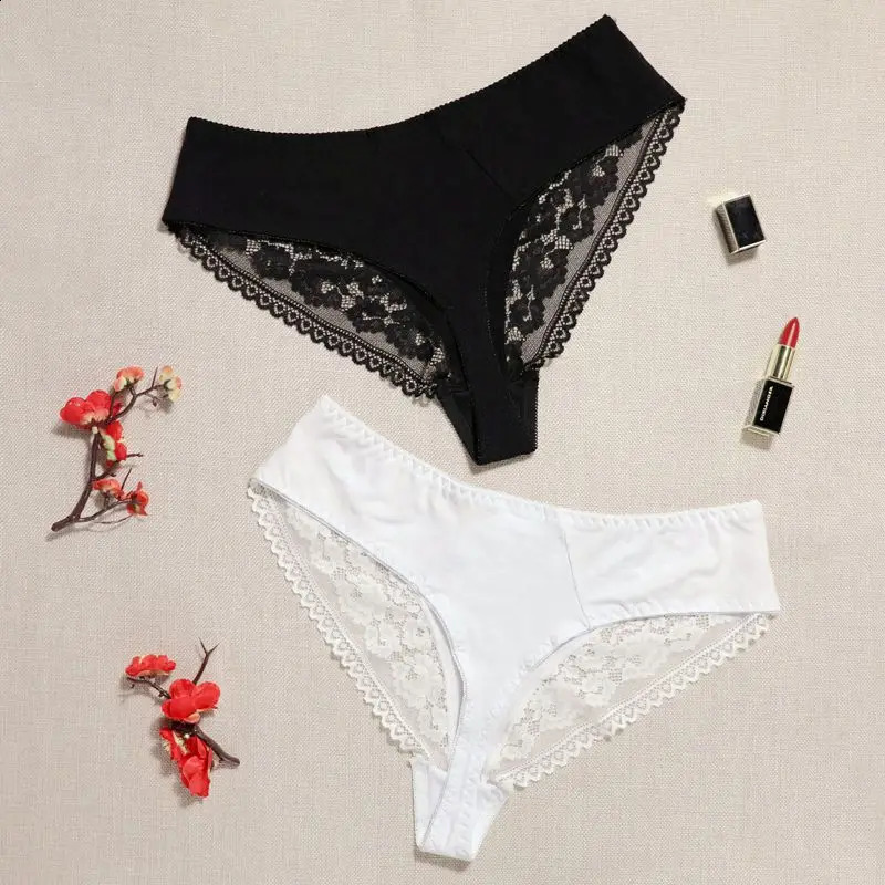 BEAUWEAR 2pcsLot female lingerie 0XL5XL large size thong pantys for women plus lace thin cotton Gstring briefs solid 250526