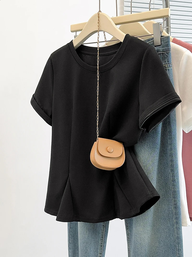 L4XL Plus Size Cotton T Shirt Women 2025 Summer Black White Or Pink Tees And Tops Korean Style Cute Mermaid Loose Tshirt 250519