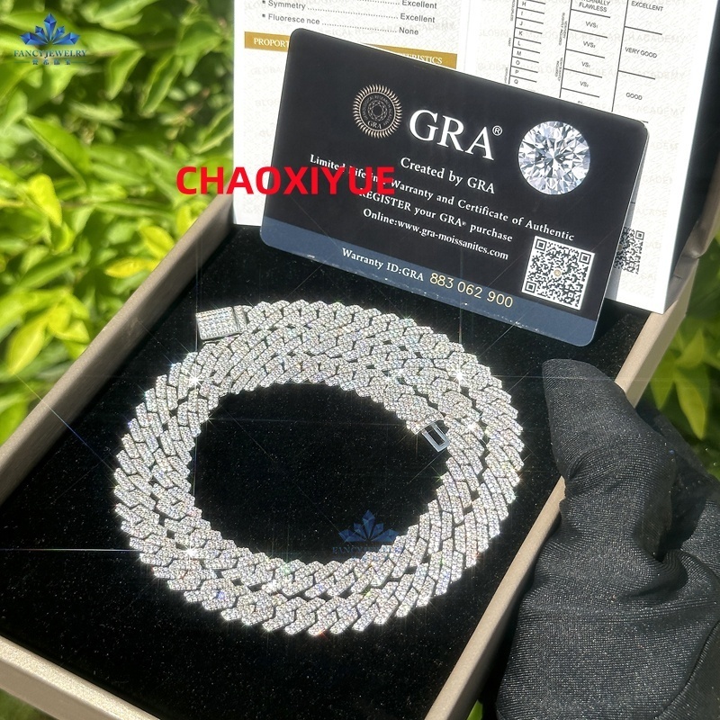 Custom Hip Hop Necklace Jewelry 925 Silver White Yellow Solid Gold Plated VVS1 Moissanite Diamond Iced Out 8mm Cuban Link Chain