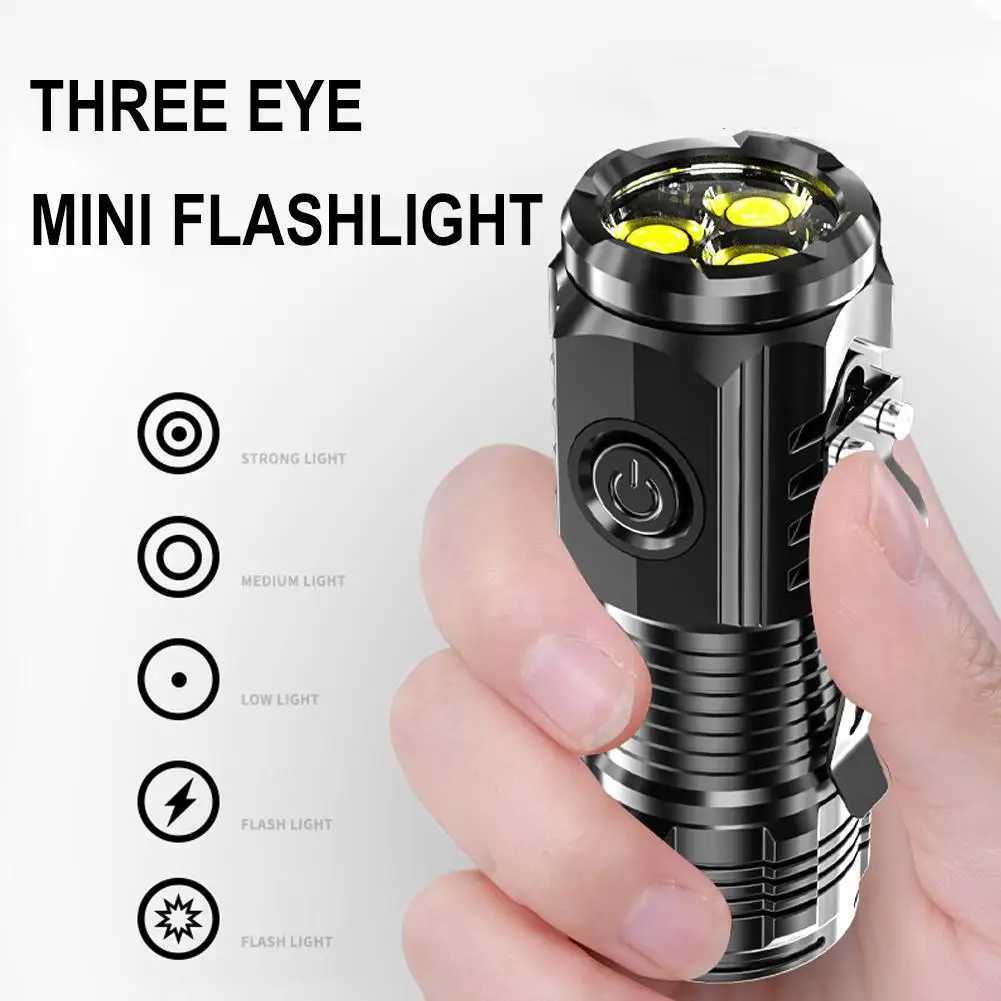 Three-Eyed Monster Mini Flash Super Power Flashlight Strong Light Rechargeable Super Bright Portable Lighting XJ250529