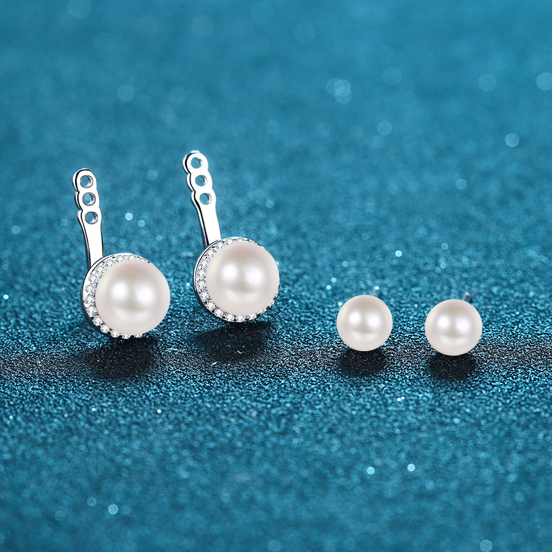 Sophisticated PT950 Gold Gilt 925 Silver Earings For Her Adorned by Dazzling Moissantes & Natural White Pearls