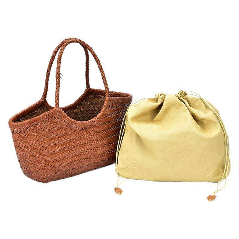 Tote Bag Dragon Handmade Top Layer Cowhide Woven French Underarm Ins Niche Basket Bucket Bag Shoulder Bag Braided Handbag