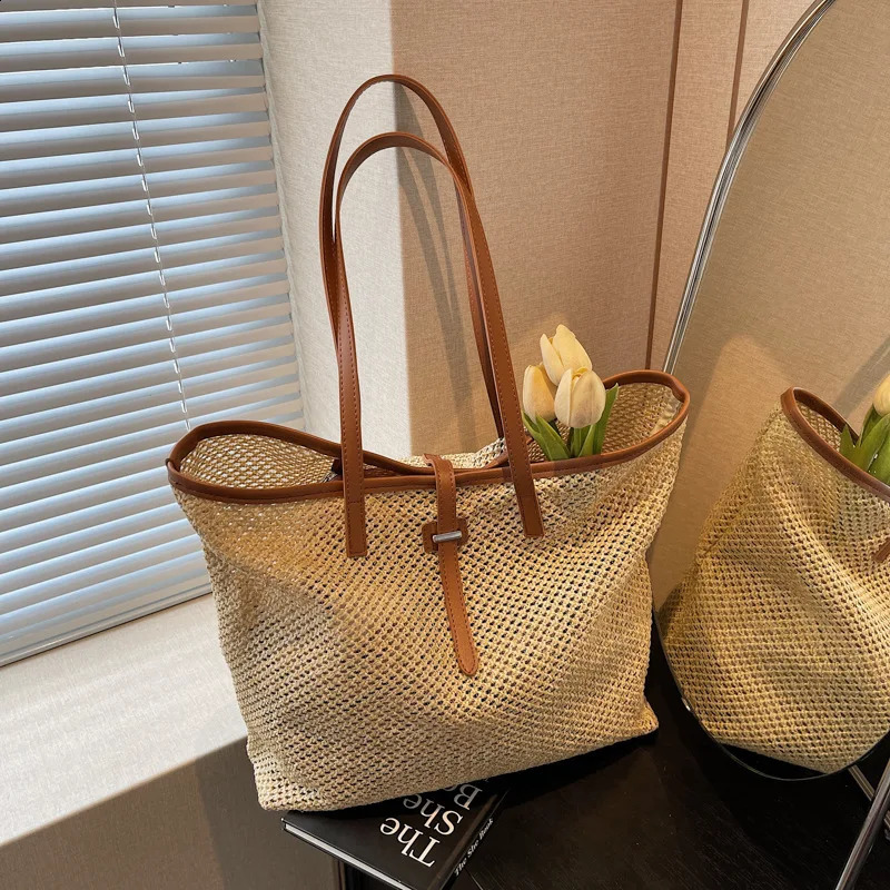 Fashion woven bag vacation style underarm large capacity womens single shoulder casual tote bun mother bag 250528