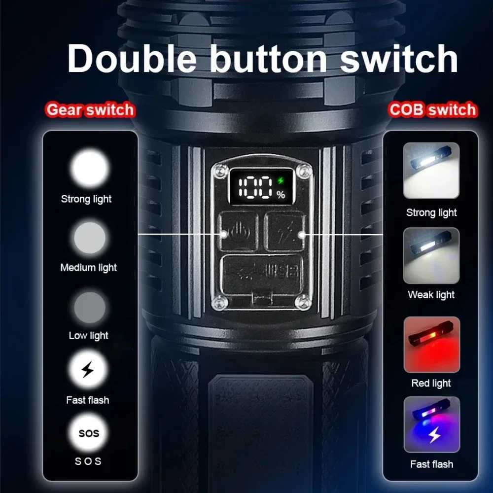 Ultra Bright Long-range Tactical Flashlight High Power LED Rechargeable Torch Built-in 15000mAh Battery Camping Hunting LanternXJ250529