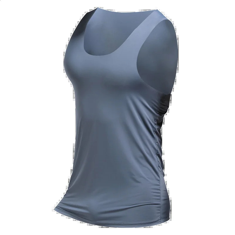 Mens ice silk sports trackless solid color Iword sweat vest single sleeveless tightfitting fitness onepiece base shirt 250517