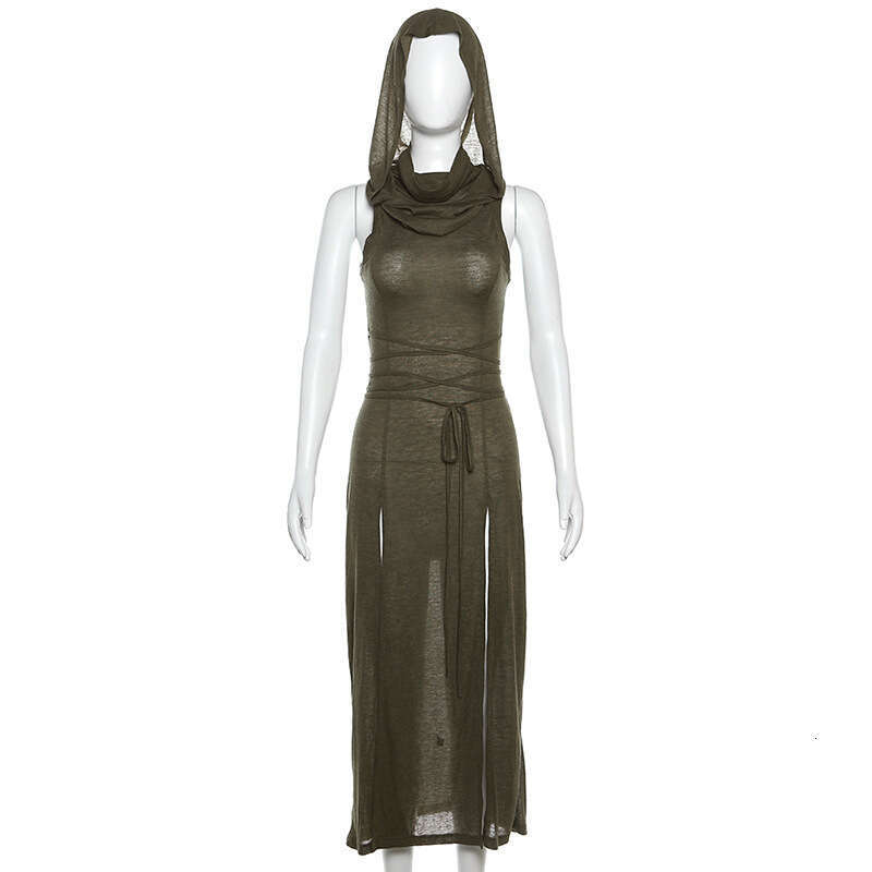 Summer Fashion Trend Women's New Hooded Loose Hem Split Personality Dress B5