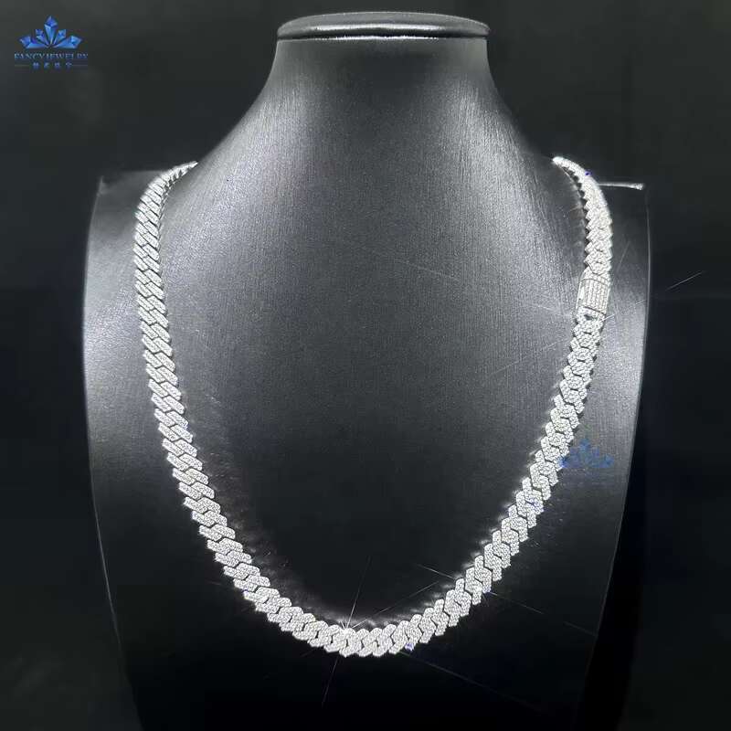 Custom Hip Hop Necklace Jewelry 925 Silver White Yellow Solid Gold Plated VVS1 Moissanite Diamond Iced Out 8mm Cuban Link Chain