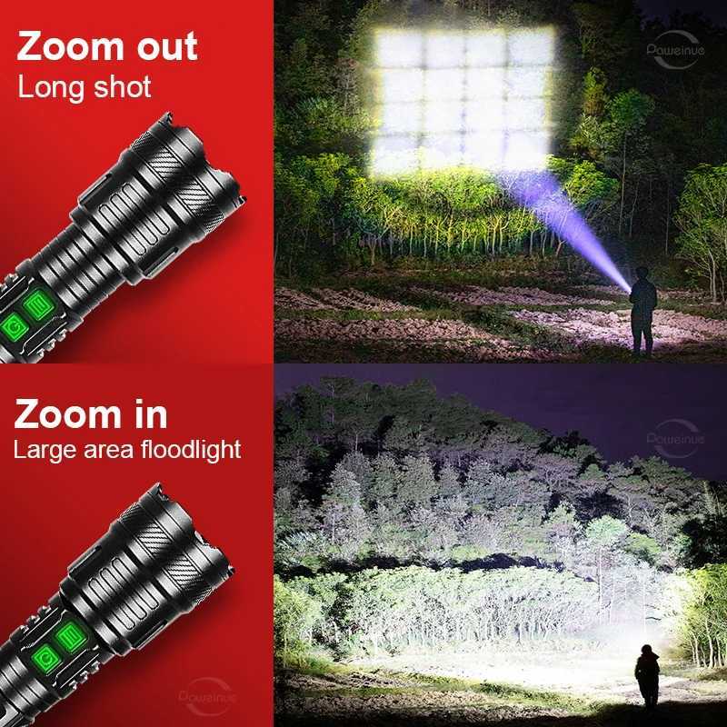 1000000 Lumens Powerful LED Flashlight Super Bright Rechargeable Torch Portable High Power Flashlight Outdoor Camping Lantern XJ250529