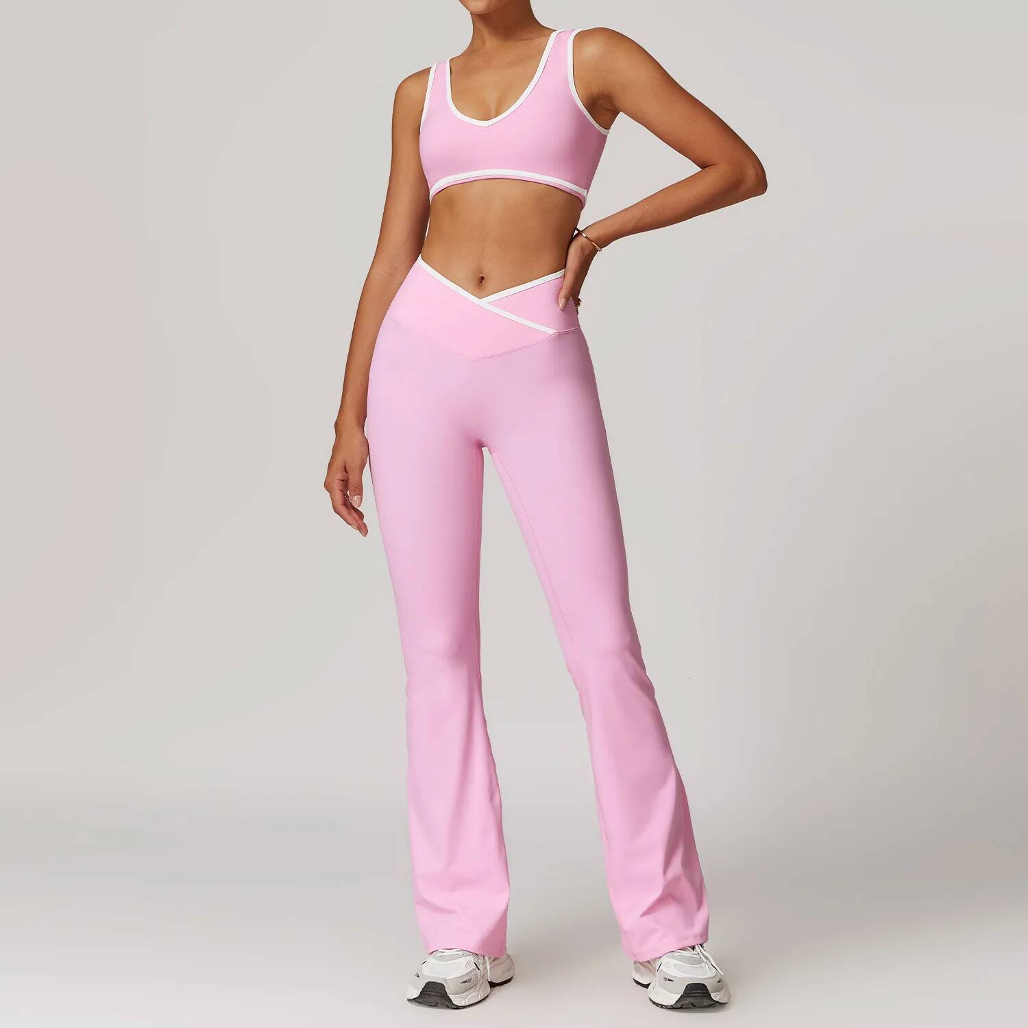 Women 2PCS Suit Gym Sportswear Sports Set Fiess Tracksuits Workout Breathable Bra Loose Bell-bottoms Leggings Yoga Sets