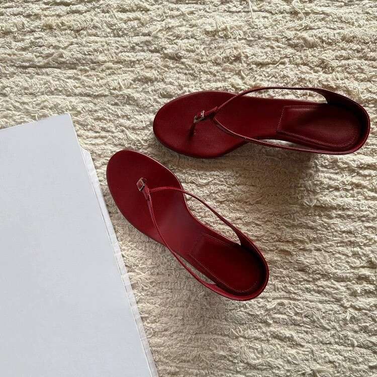 Sheepskin Version ~ French Niche Wedge Toe Post Sandals for Women 2025 Summer New Thick Sole High Heel Slippers