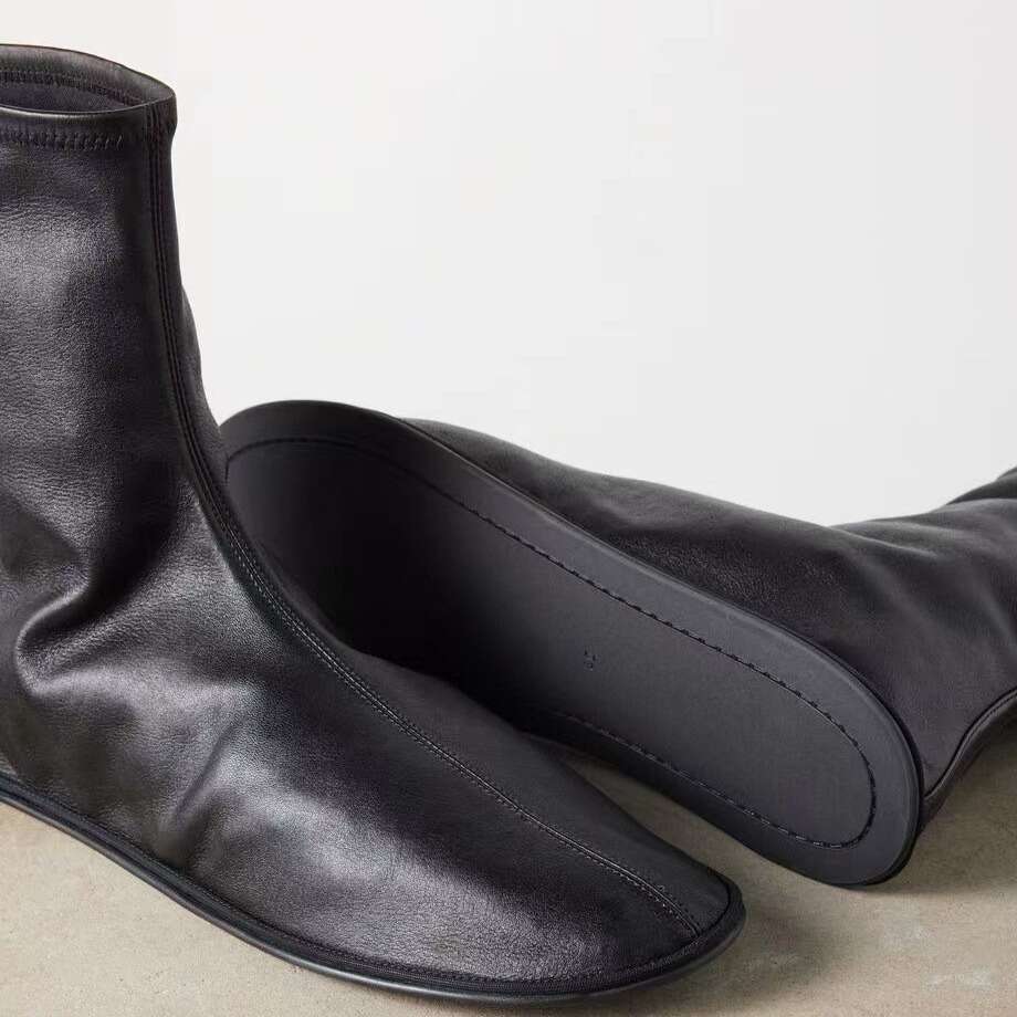 Genuine Leather Niche Design Square Toe Elastic Comfortable Flat Lazy Ankle Autumn New Versatile Slim Boots for Women