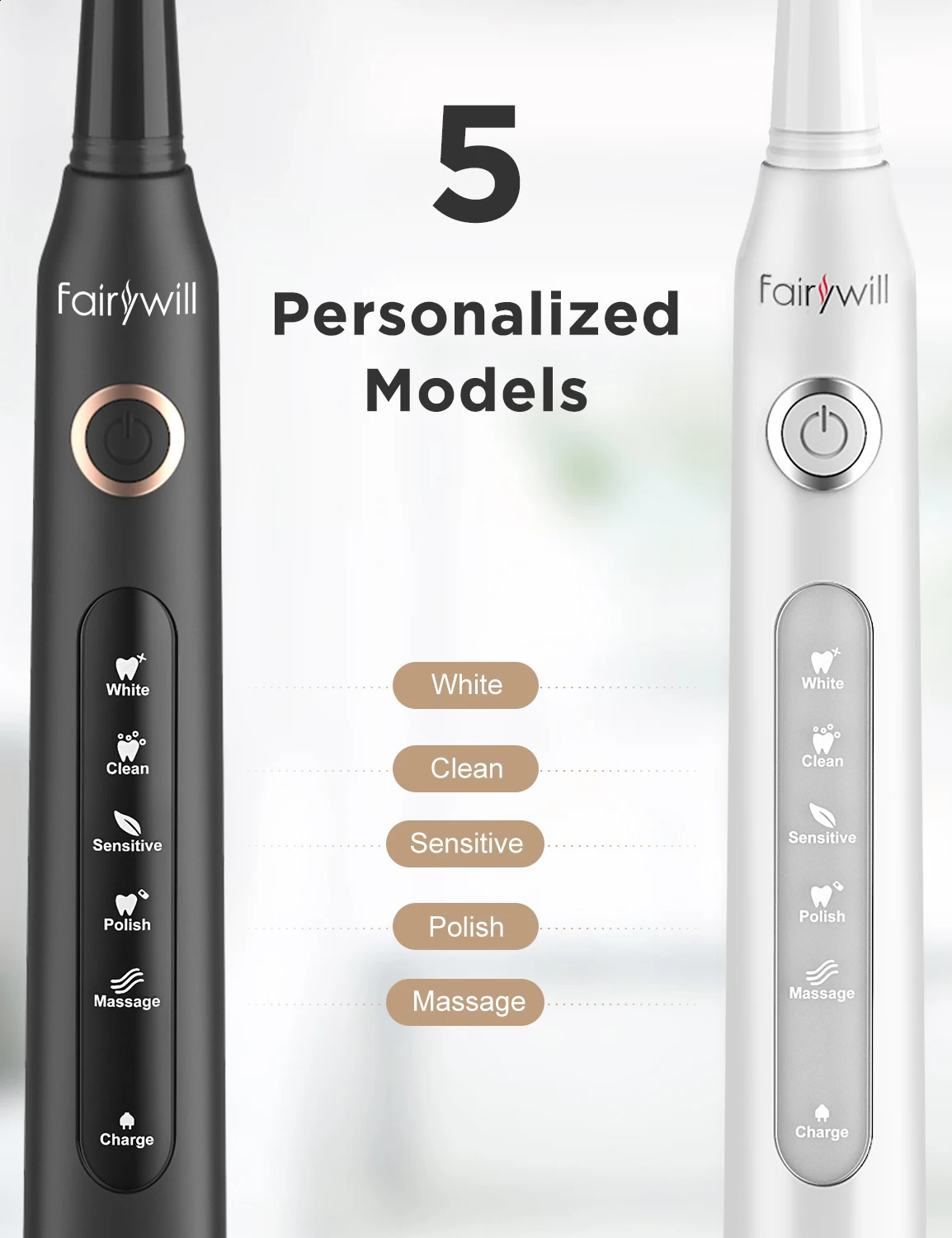 Fairywill Sonic Electric Toothbrush FWD7 set USB Charge Toothbrushes case for Adult with tooth brush Heads 5 Mode Smart Time 250519