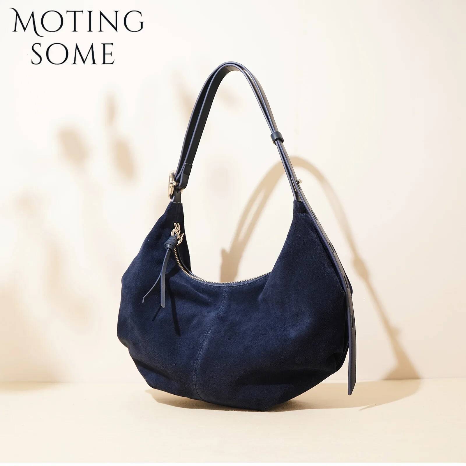 Motingsome Suede Genuine Leather Women Hobos Bags Retro Large-Capacity Bag Lady 2025 New Dumpling Purse Niche Messenger Tote