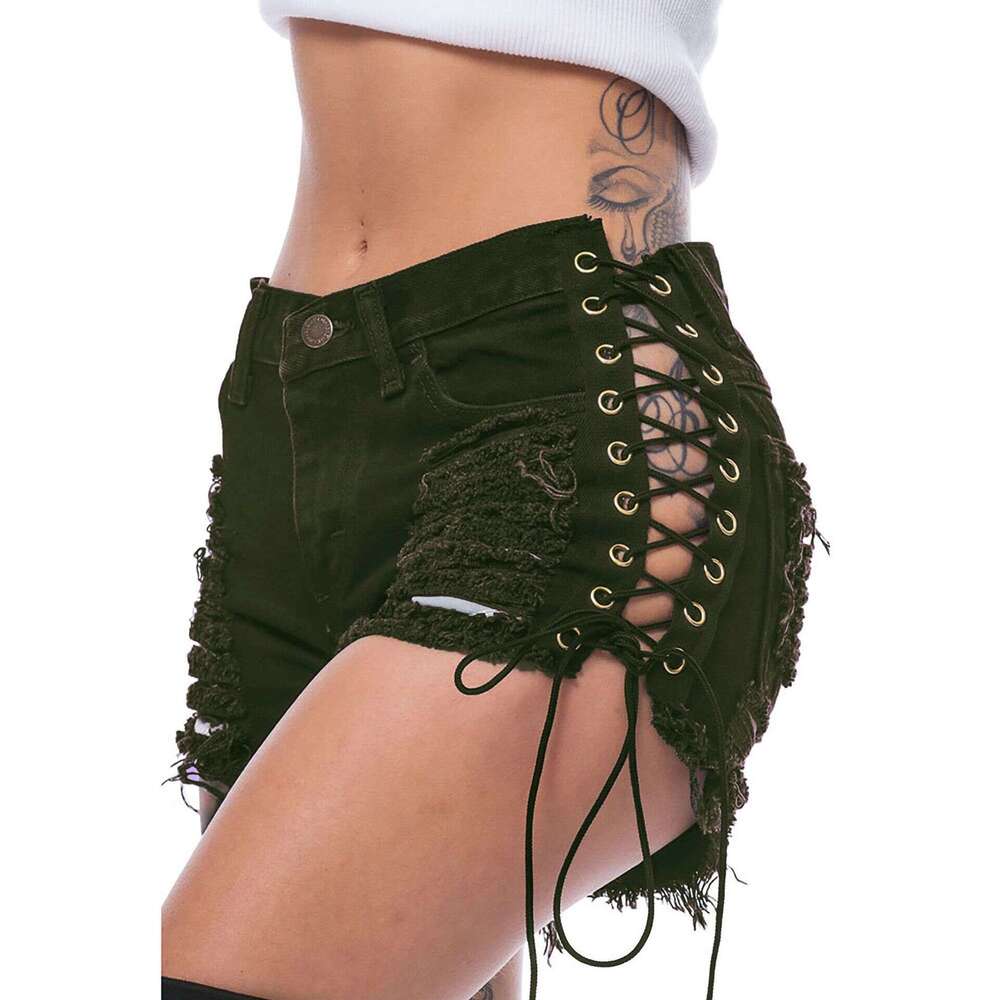 Shorts Women Denim Shorts Beggar S Distressed Women S Jeans With Eyelets And Bandage Sexy Hot Pants For Nightclubs Jean Shorts