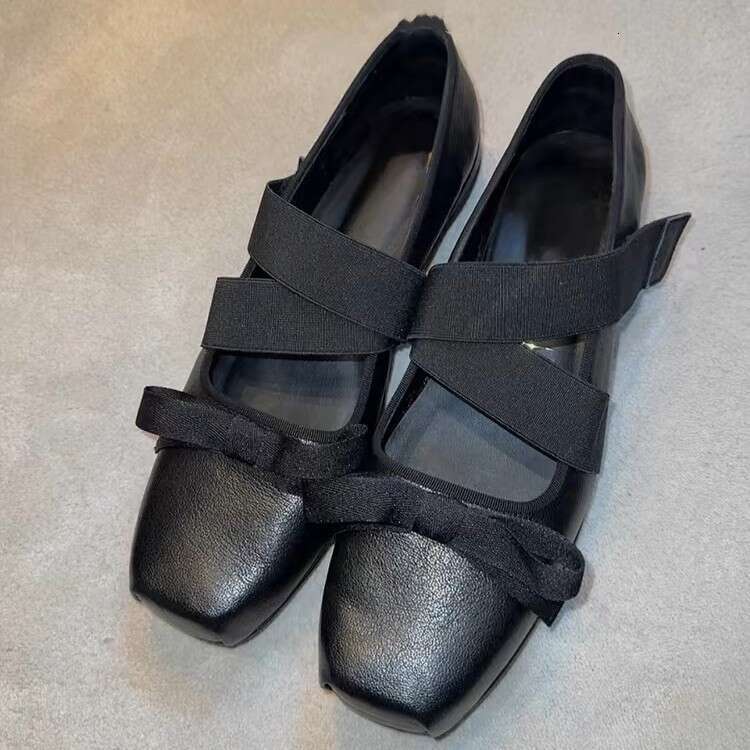 French Style Niche Cross Bow Square Toe Thick Sole Ballet 2024 Autumn Mary Jane Single Shoes for Women