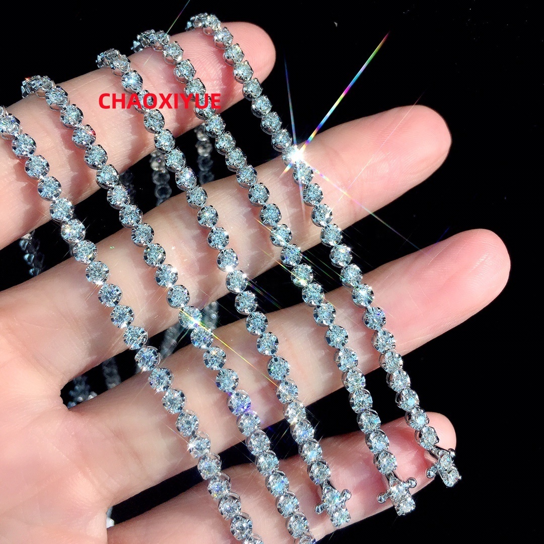 Goldstones Hip Hop Jewelry 3mm 4mm 5mm Hip Hop Iced Necklace/Bracelet Bling Moissanite Tennis Chain